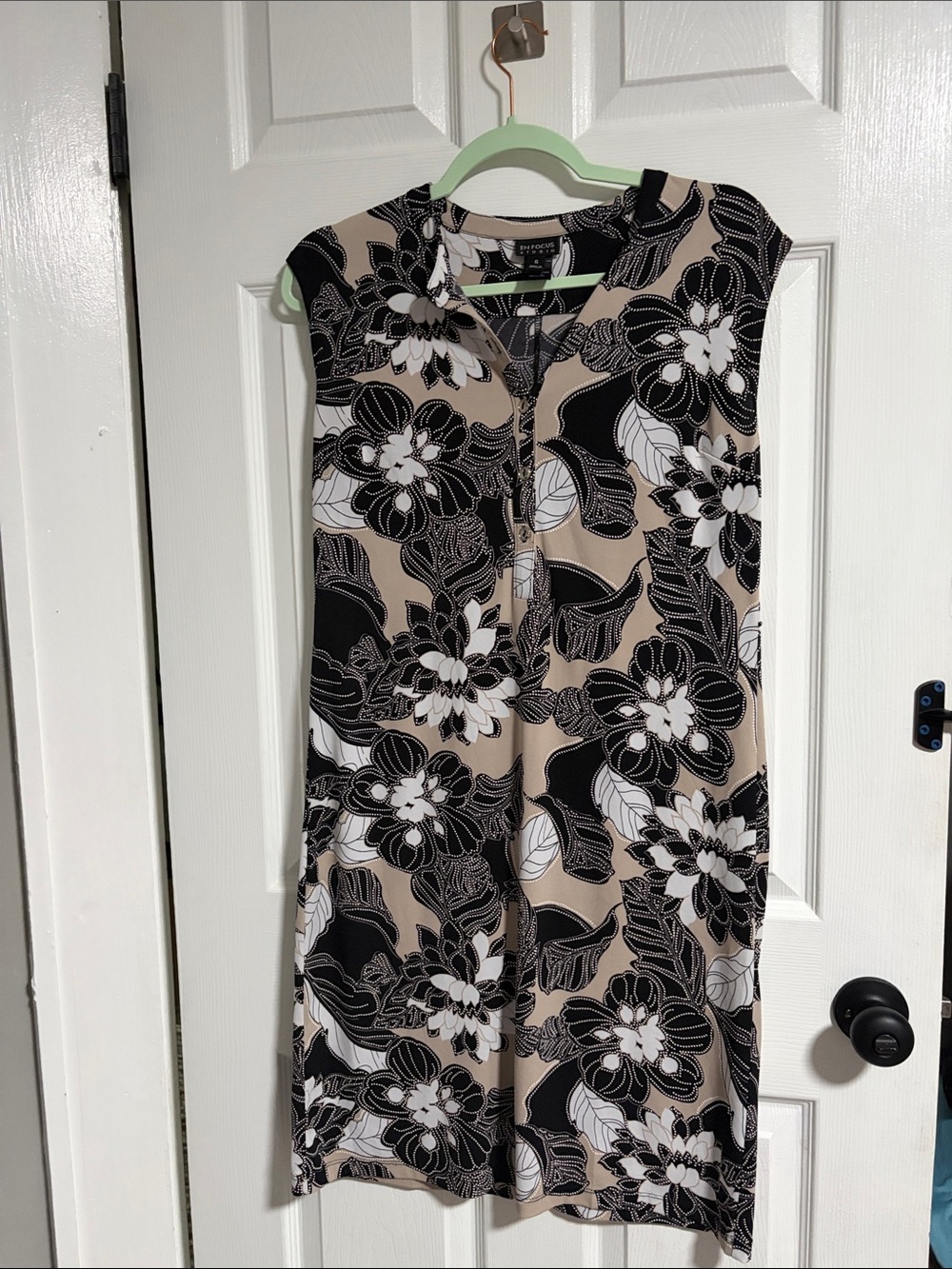 Enfocus Studio Beige Mini Dress with Black & White Floral Print